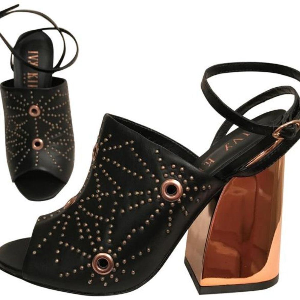 Ivy Kirzhner Black Rose Gold New Epoque Studded Leather Sandals Size 7